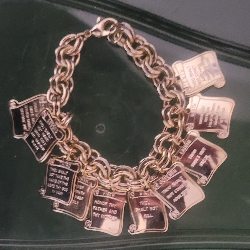 Gold Charm Bracelet with Engraved Plaques